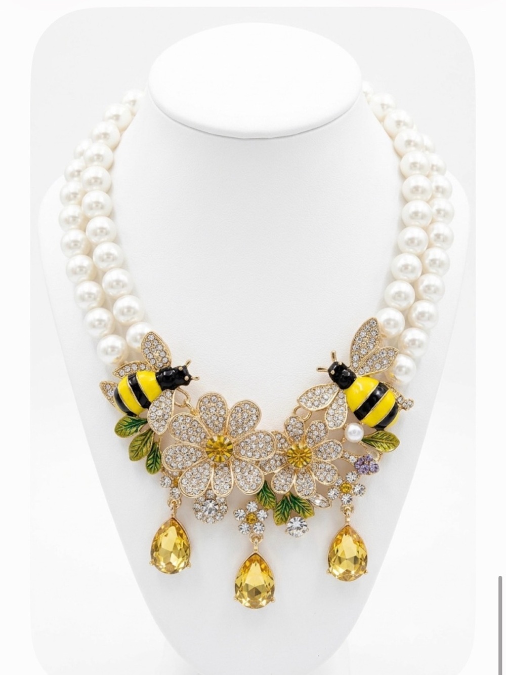 NWT ⚜️🐝⚜️ EYE CANDY LA Honey Bee Bouquet Crystal Pearl Statement Necklace - Picture 2 of 2